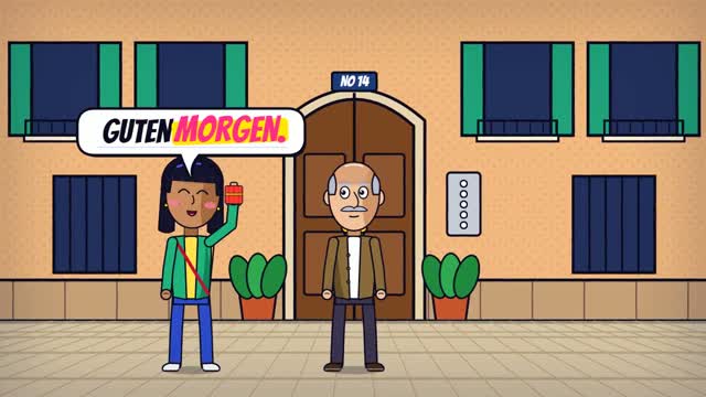 Cartoon scene from the first German lesson on Calle del Pez