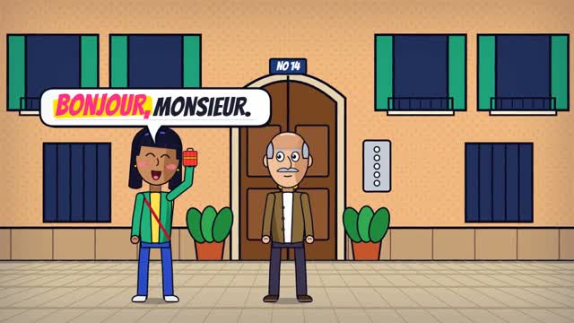Cartoon scene from the first French lesson on Calle del Pez